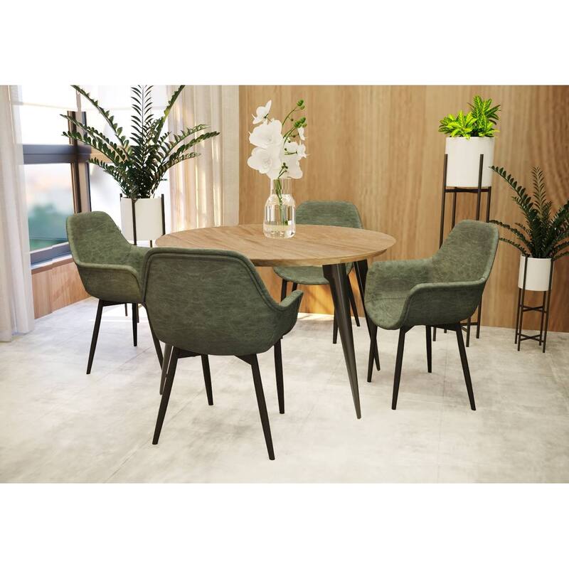 Markley Leather Dining Chair with Iron Legs Set of 4 Modern Accent Armchair