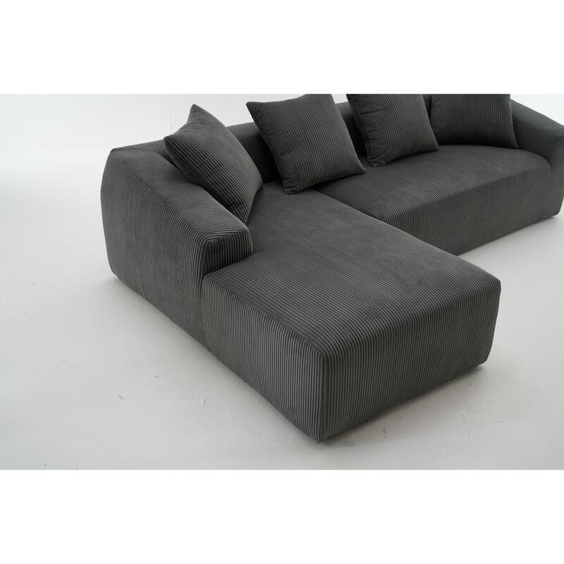 LY-023 COMPRESSION SOFA: Combining chaise longue with 3-seater, Corduroy Fabric, full sponge compression sofa,combined s