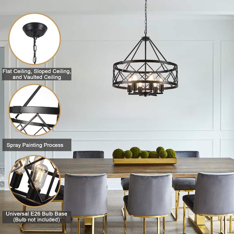 6- Light Dimmable Classic Geometric Drum Chandelier for Foyer Kitchen Island Living Room - N/A
