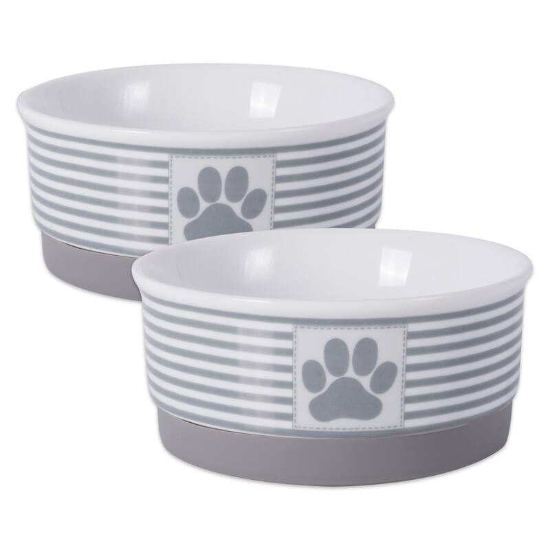 DII Printed Pet Feeding Bowl - Pair - Small Round - Stripes Grey