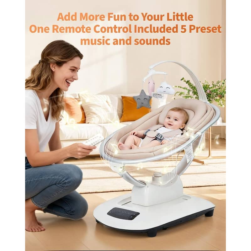 Electric Baby Swings for Infants to Toddler with 5 Motion Modes 5 Speeds, Kahki