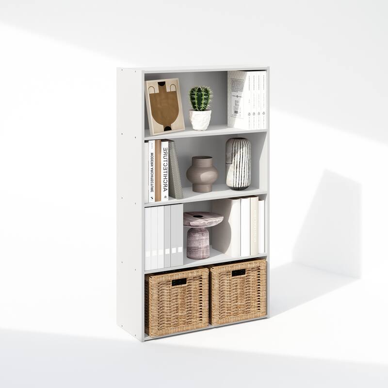 41.7 in. Tall White Wood 4-Shelf Bookcase