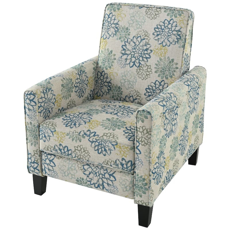 Roomfitters Push Back Recliner Armchair with Beech Wood Legs, Printed Fabric Accent Chair