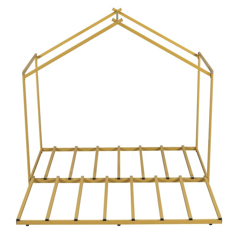 Twin Size Metal House Platform Bed with Trundle