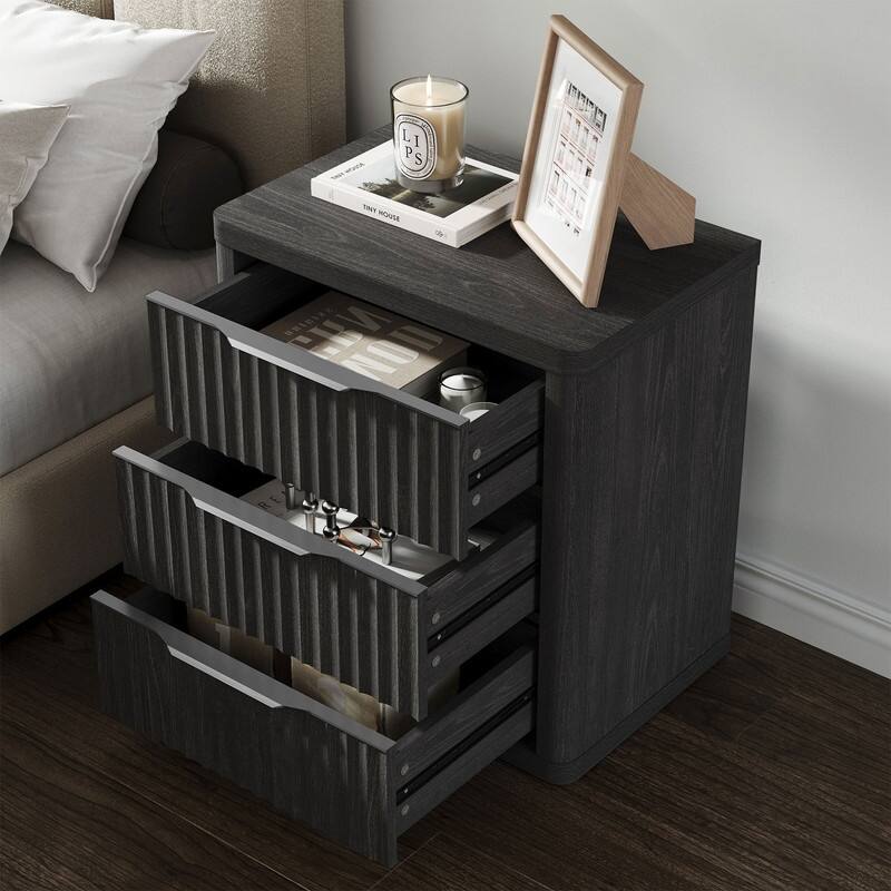 Versatile Retro Nightstand 3 Drawers Wavy Design