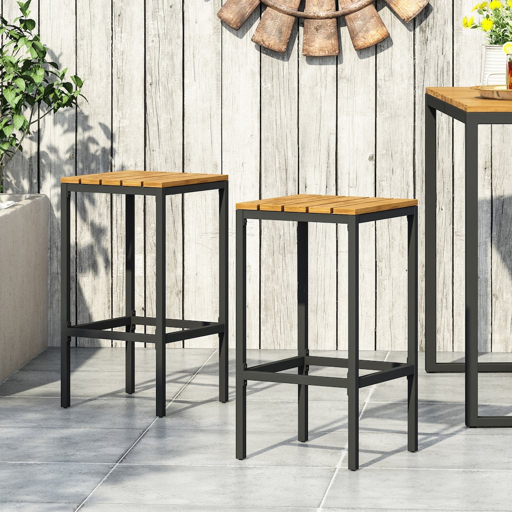 Modern Industrial Barstool Set, Metal Frame Wood Seat, Counter High Chair, Backless Dining Chair, Cafe Patio Outdoor Bar Chair