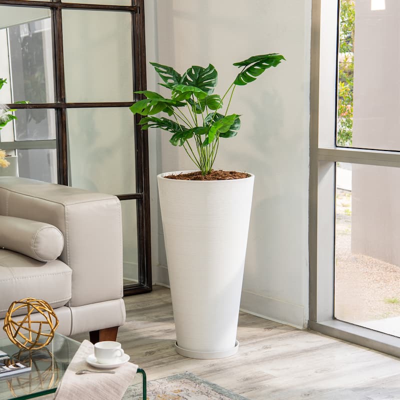 XBrand Modern 28-Inch Tall Round Planter, Modern Tapered Planter Perfect for Indoor & Outdoor Planter, Patio Décor