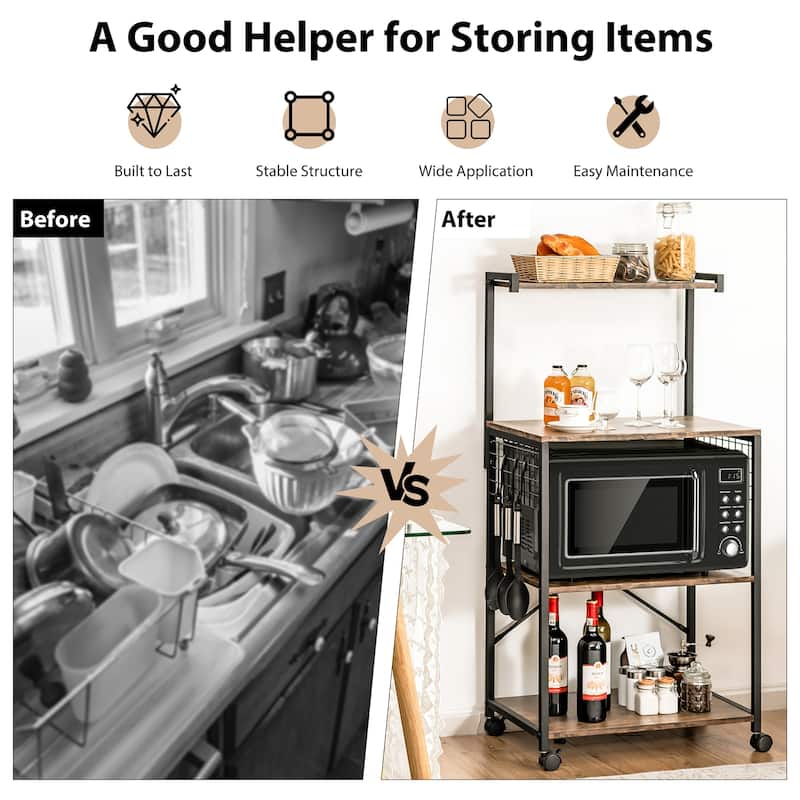 Costway 4-Tier Rolling Bakers Rack Industrial Utility Microwave Oven
