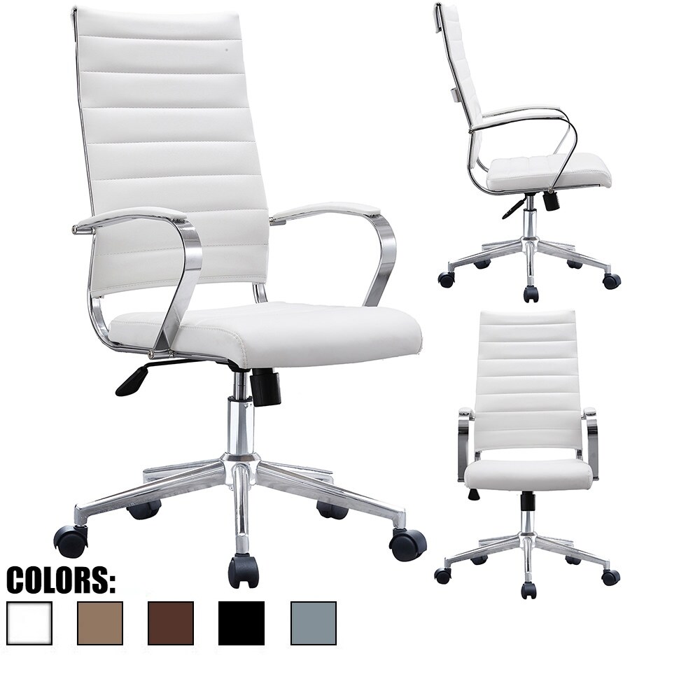 Shop 2xhome Modern White High Back Office Chair Ribbed Pu Leather