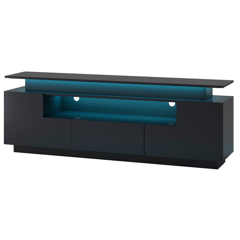 Black Modern TV Stand with Plugin Color Changing LED Lights, High