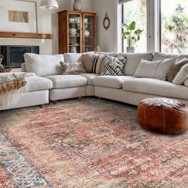 Beige Classic Washable Rug - Flat Pile, Non-Slip, Versatile for Any Room