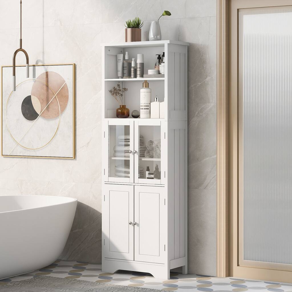 64" Wood 4-door Bathroom Cabinet with Adjustable Shelves