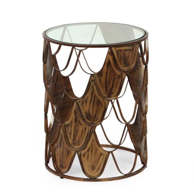 Sautter Boho Glam Handcrafted Glass Top Fish Scale Side Table by Christopher Knight Home - 16.00" L x 16.00" W x 21.00" H
