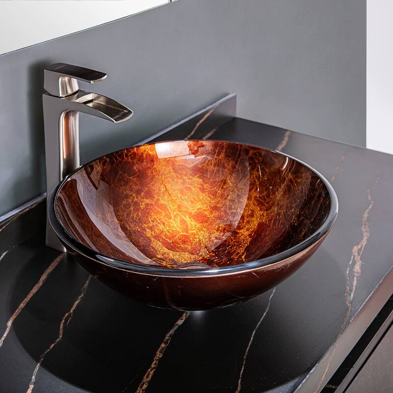 Vinnova Glass Circular Vessel Bathroom Sink without Faucet