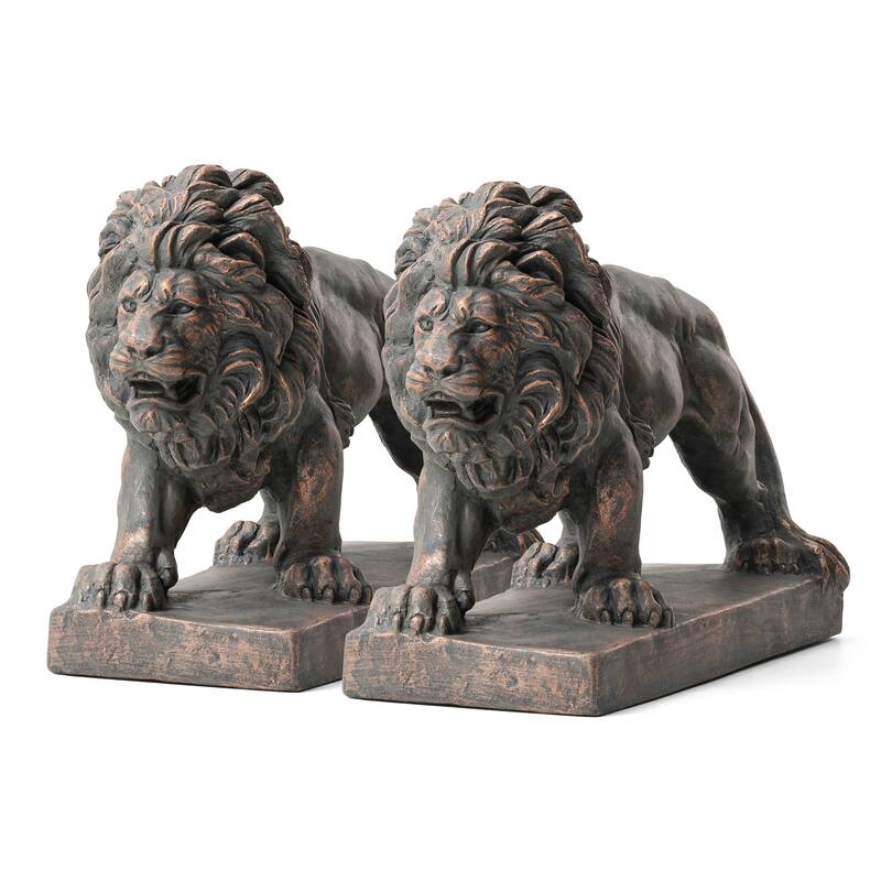Glitzhome 24.5"L MGO Guardian Walking Lion Statue Indoor Outdoor Garden Sculpture Front Door Porch Decor