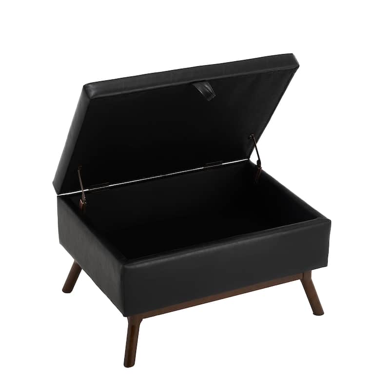 Square Storage Bench Coffee Table, Storage Ottoman Table with Wood Legs, Upholstered Footstool with Hidden Storage Compartment