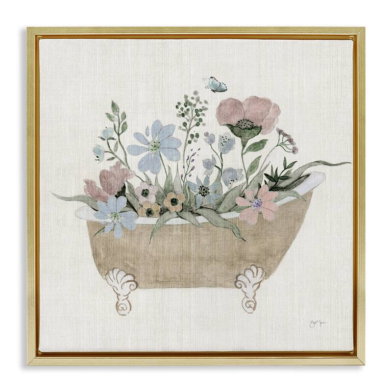 Stupell Rustic Botanicals in Tub Framed Floater Canvas Wall Art Design By Janet Tava - 25 x 25 - Gold