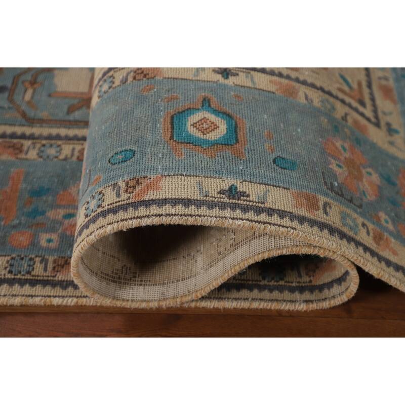 Over-Dyed Blue Tabriz Persian Vintage Area Rug Handmade Wool Carpet - 6'10"x 9'8"