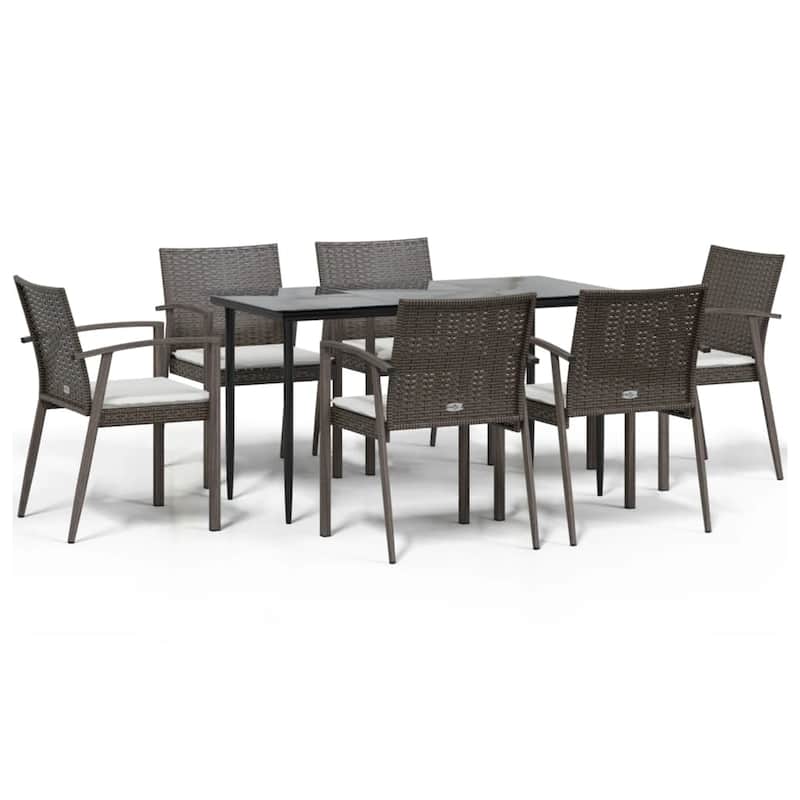 vidaXL Patio Dining Set Table and Chair with Cushions Poly Rattan and Steel