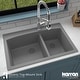 preview thumbnail 40 of 62, Karran Drop-In Quartz 33 in. 1-Hole 60/40 Double Bowl Kitchen Sink Kit