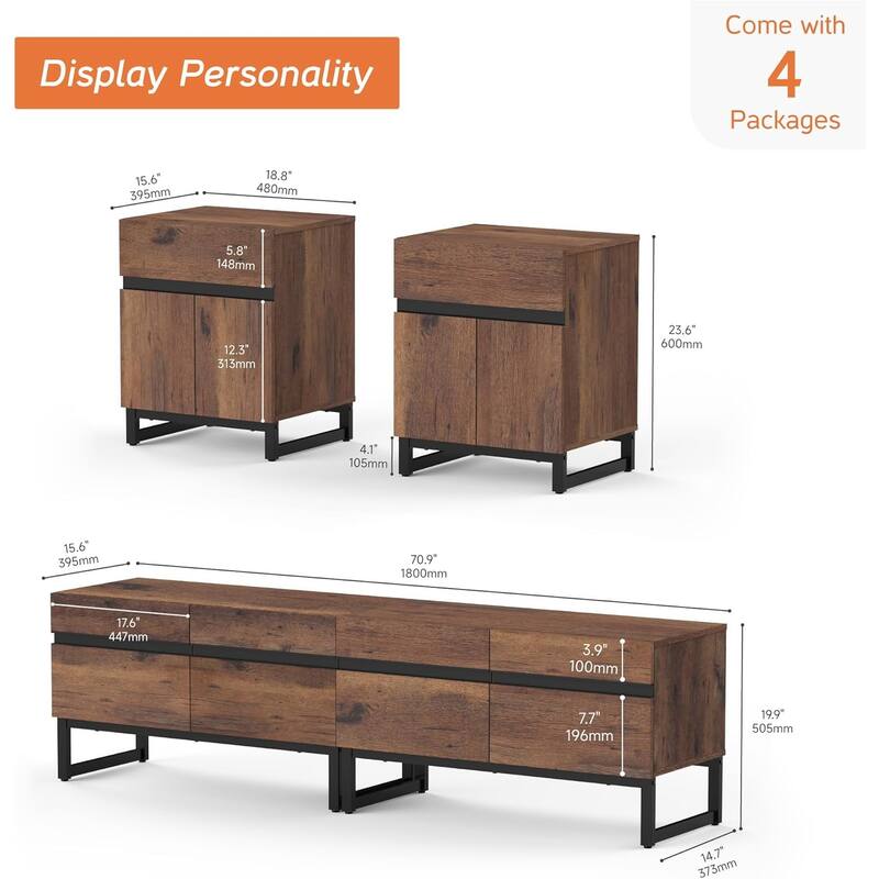 WAMPAT TV Stand and End Table Set of 3