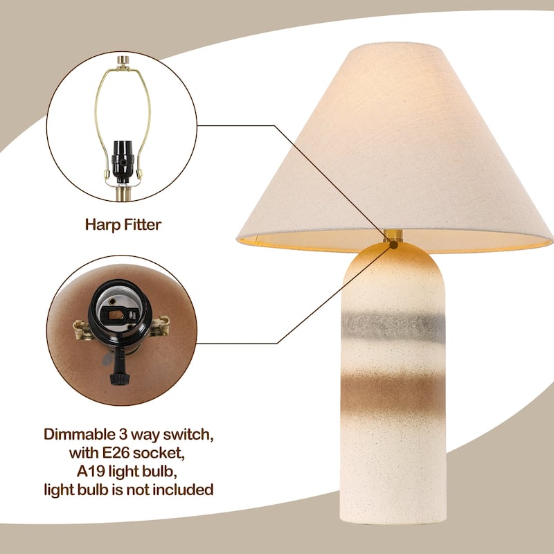 Painted Ceramic Accent Table Lamp with Cone Linen Shade