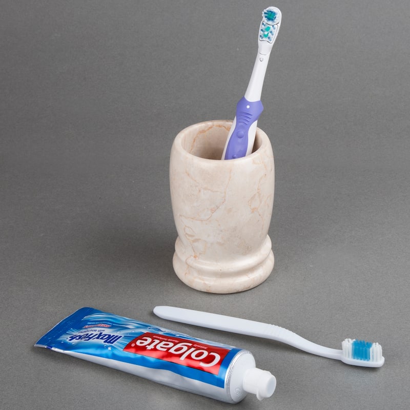 Creative Home Double Rings Collection Champagne Marble Tumbler, Toothbrush Holder, Makeup Brush Organizer - Beige