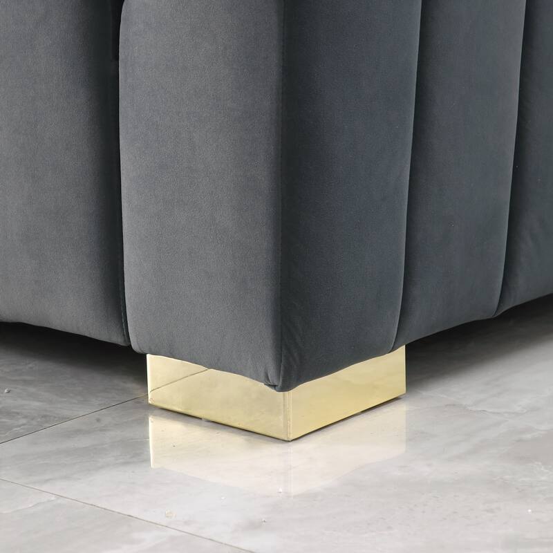 Dark Grey Chesterfield 87.01" Velvet Channel Tufted 3-seater Sofa with Pillows for Living Room