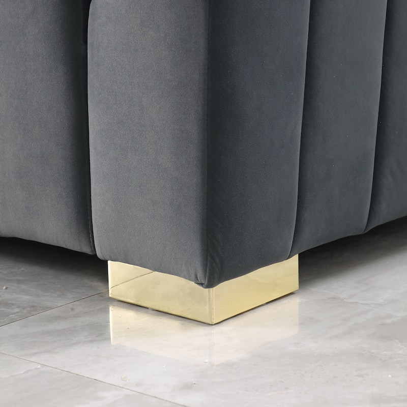 Modern Chesterfield Couch Channel Sofa with Velvet Upholstery