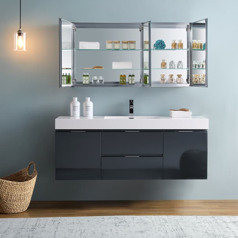 Fresca Senza 60" Wall Mounted / Floating Single Vanity Set with Wood