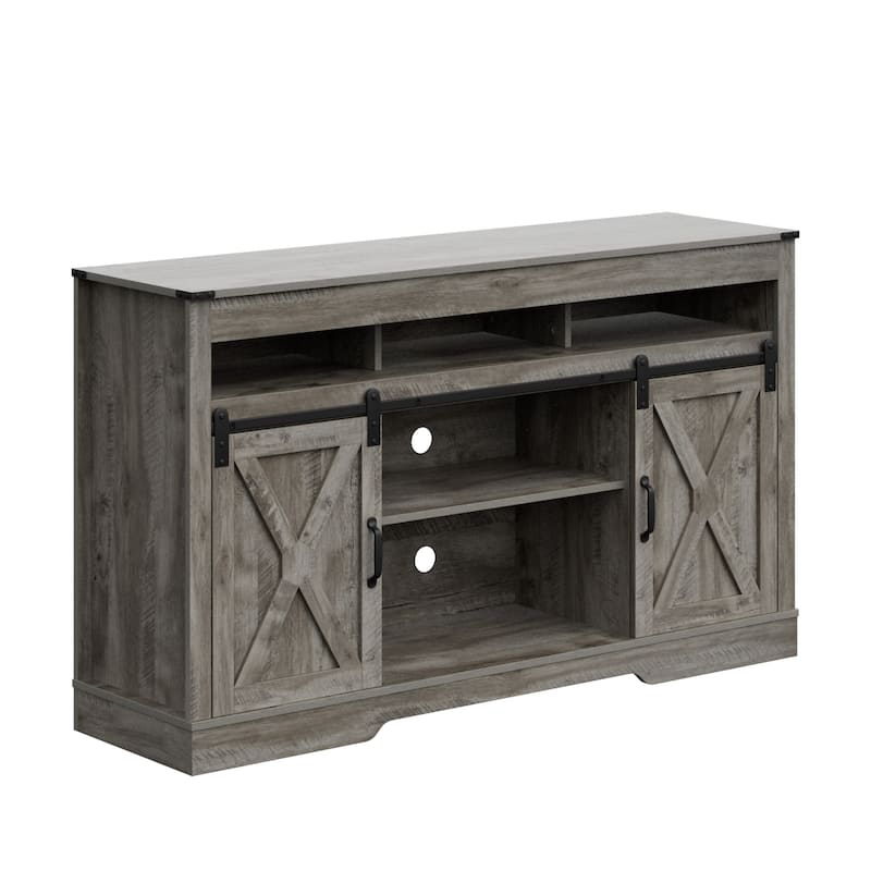 Farmhouse TV Stand for 65 inch TV with Sliding Barn Doors