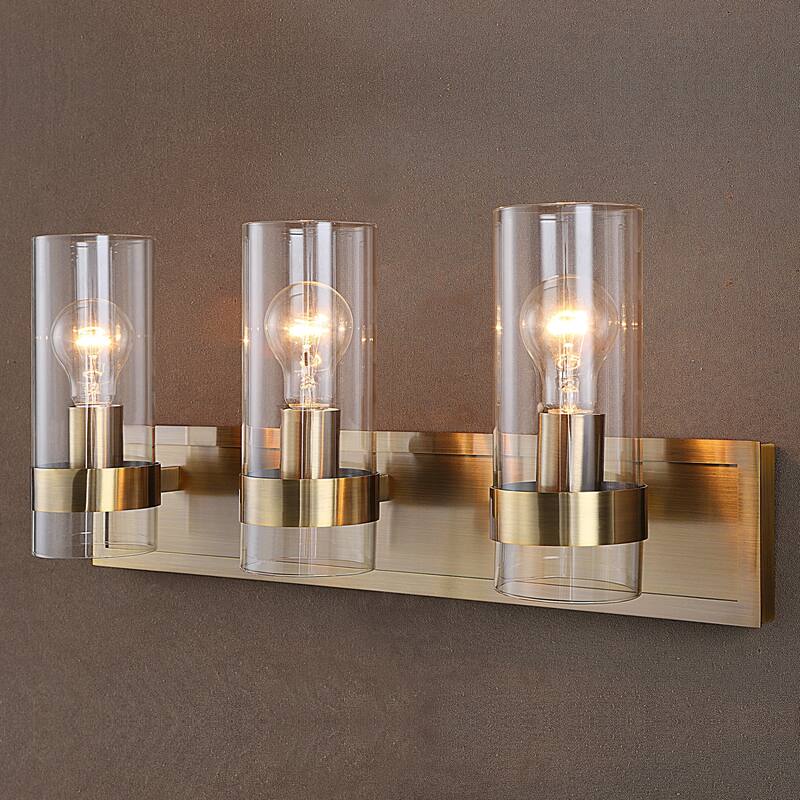 3-Light Antique Brass Cylindrical Wall Sconce - 23"