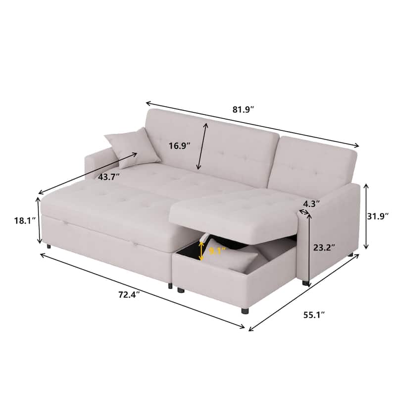 Convertible Linen Sleeper Sofa Couch with Storage Bedroom Futon Loveseat Sofa Bed
