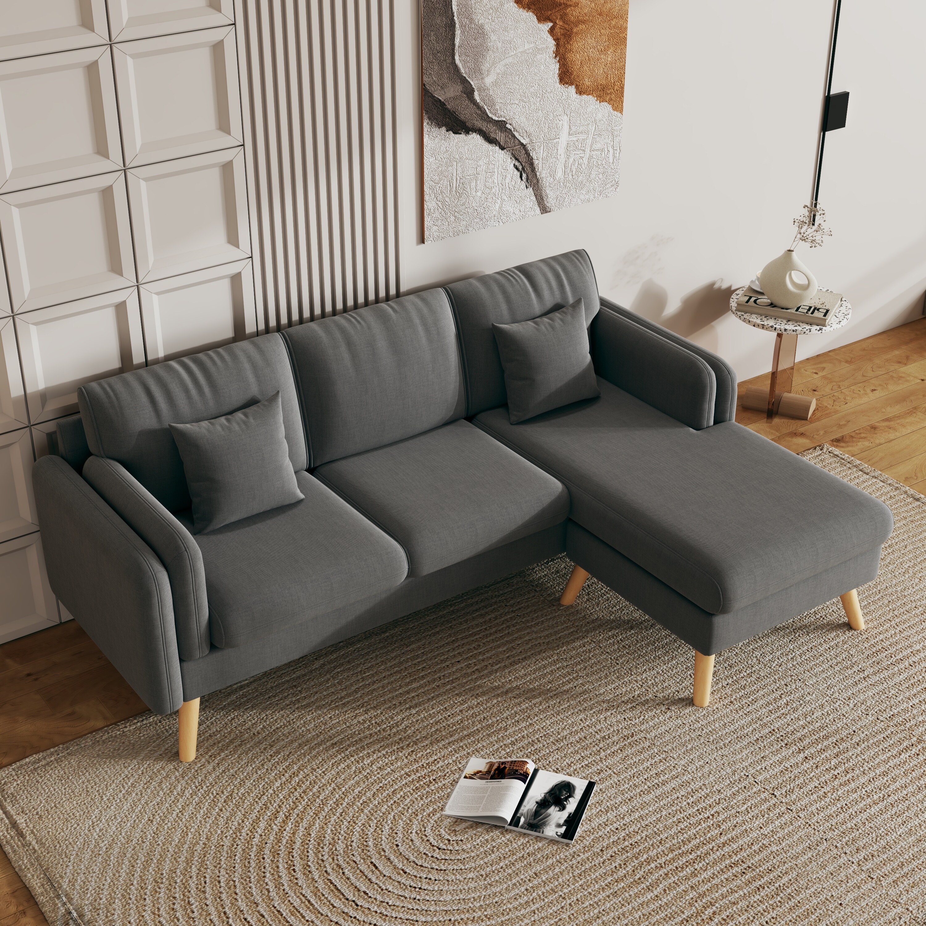 L shaped Sectional with Side Chaise Lounge Sofa Living Room Tight