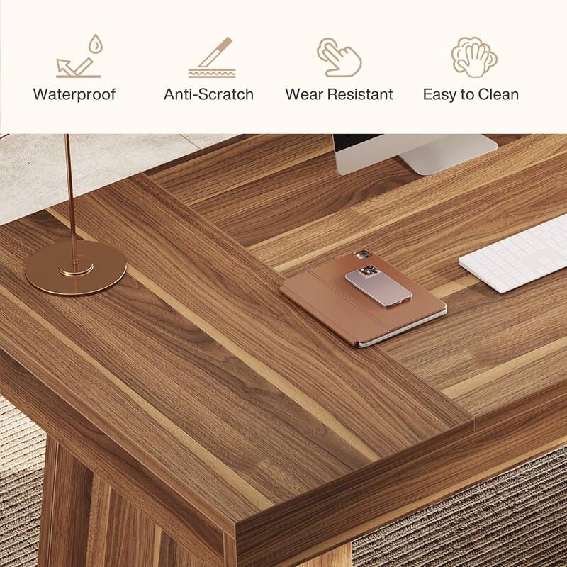 55" Modern Executive Desk, Large Home Office Desk with Double Pedestal