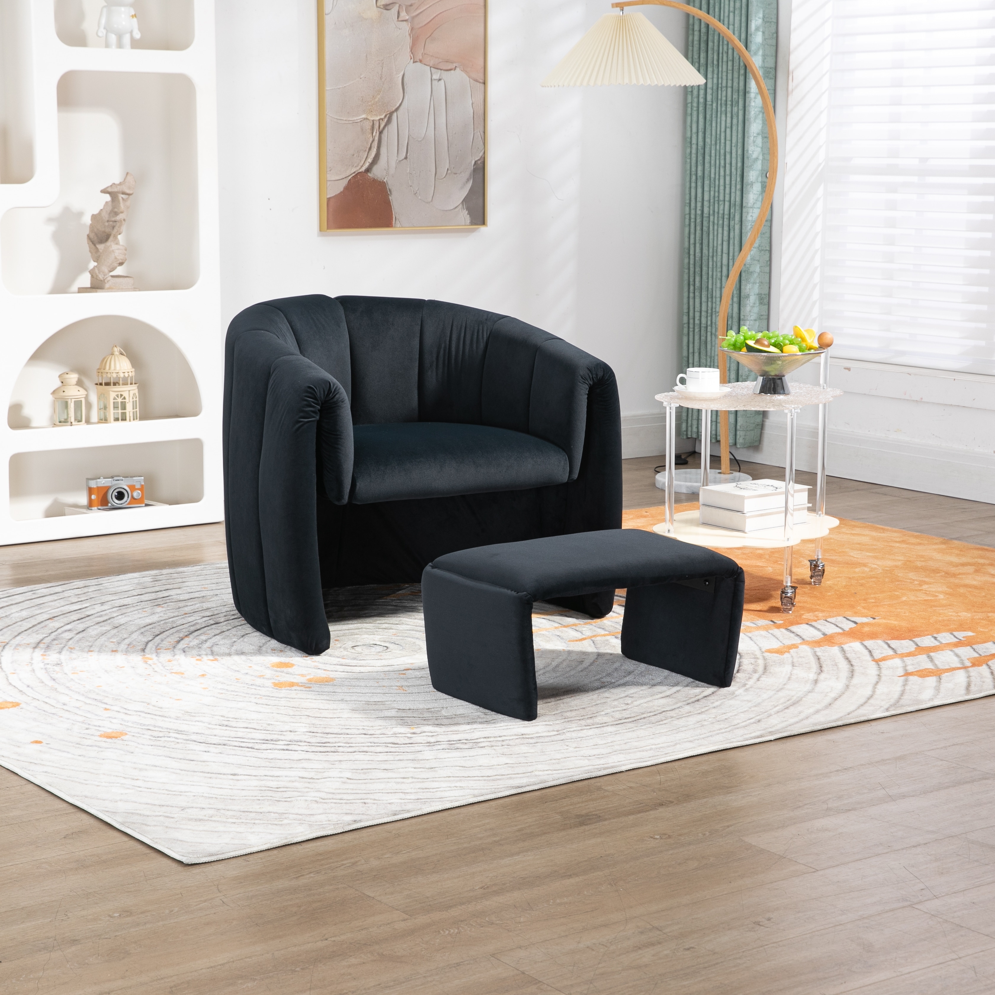 Black Reading Sofa Chair Upholstered Backrest Arm Chair Can Be