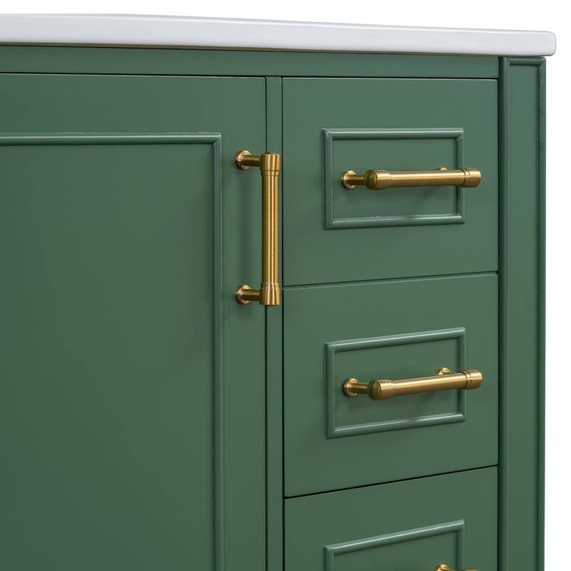 30" Bathroom Vanity with Ceramic Sink Combo, Soft-Close Door Bathroom Storage Cabinet with 3 Drawers