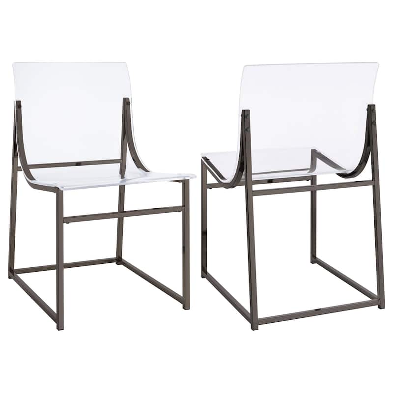Dino Dining Chair Set of 2, Clear Acrylic Seat, Back, Black Nickel, 18 Inch