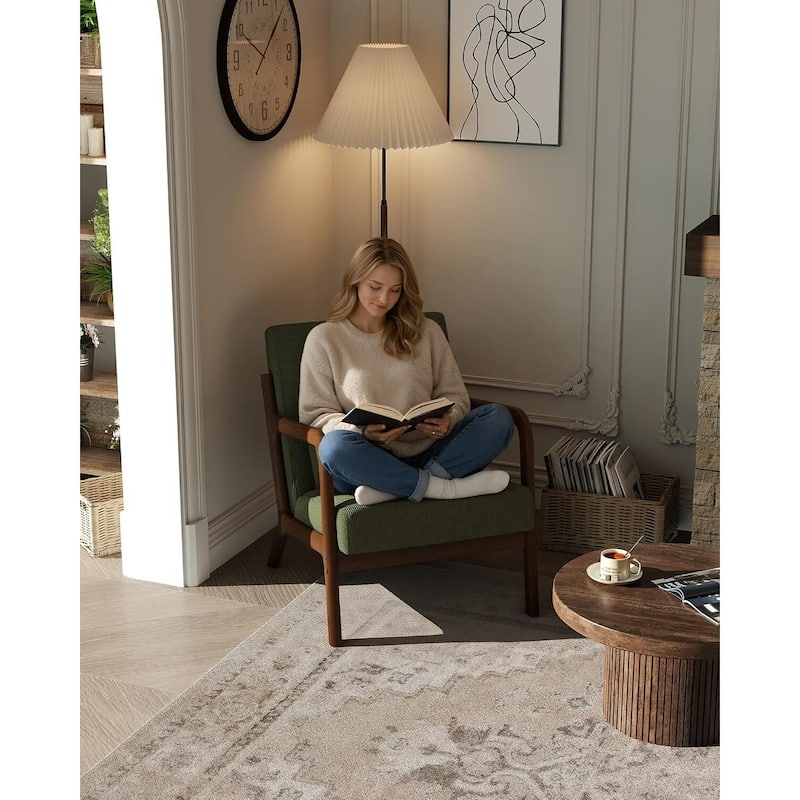 Modern Wide-Wale Corduroy Accent Sofa Chair, Lounge Armchair with Lumbar Pillow for Living Room, Bedroom