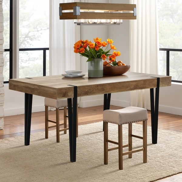 Oak Finish Manufactured Wood 6 Person Dining Table with Black Metal Legs 30 H x 63 W x 35.5 D On Sale Bed Bath Beyond 37398991