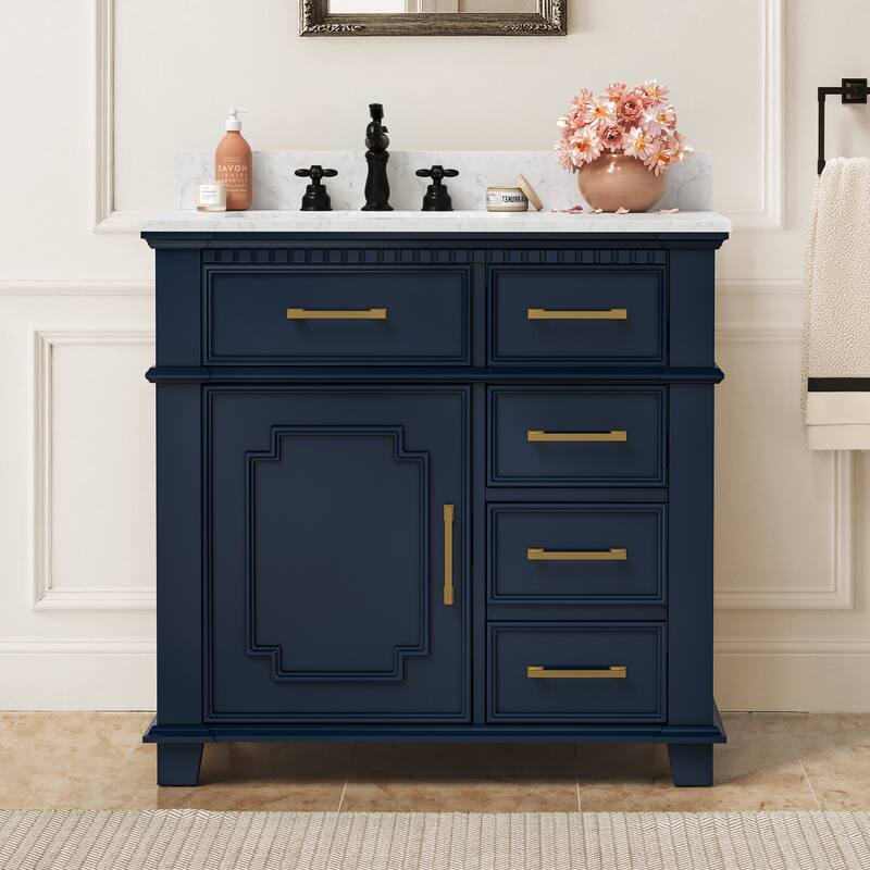 36 Inch Bathroom Vanity with Sink, Soft-Close Sliding Drawers & Cabinet, Bathroom Vanity Cabinet Set in White - 36" x 22"x 35" - Blue