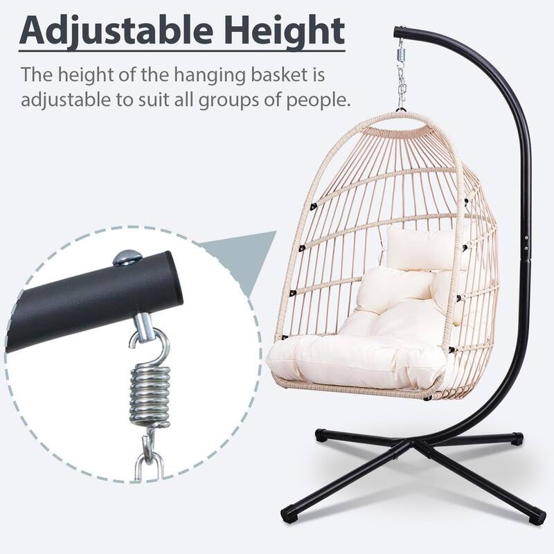 Hanging Egg Chair with Stand - Patio Swing Seat, Space-Saving Design