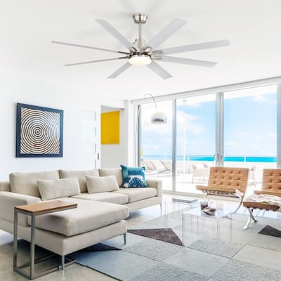 52/66 in. Modern Ceiling Fans with Dimmable 3-Color LED Light, Brushed Nickel Finish & Smart Voice Control