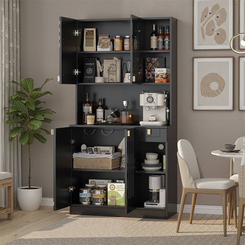 Gymojoy 71" Kitchen Pantry Cabinet with Power Outlet, Adjustable Shelves, Microwave Stand for Kitchen & Dining Room Storage