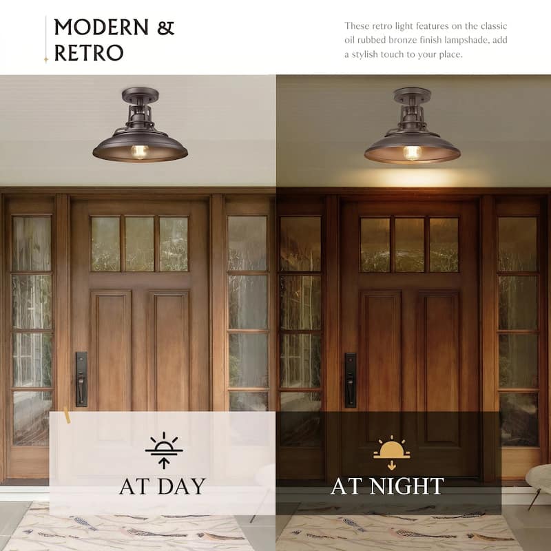 Farmhouse Semi Flush Mount Ligh with Oil Rubbed Bronze Finish