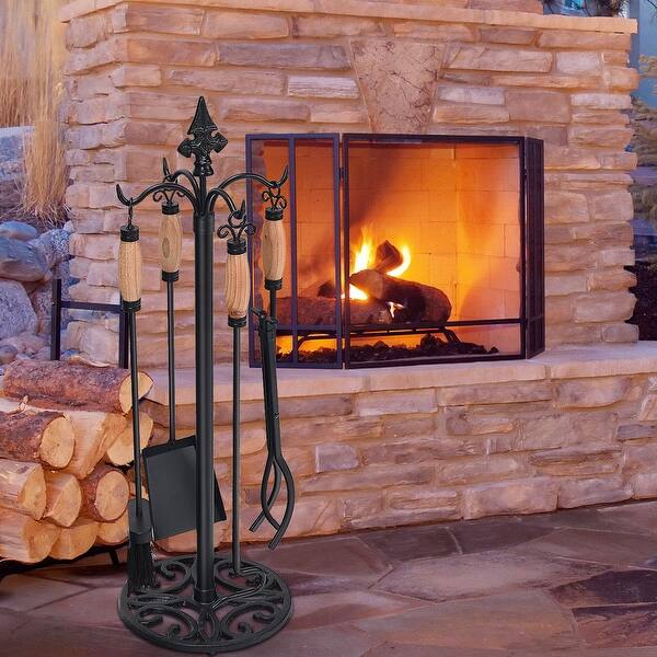 Shop Costway 5 Pieces Fireplace Tools Set Iron Fire Place Tool Set