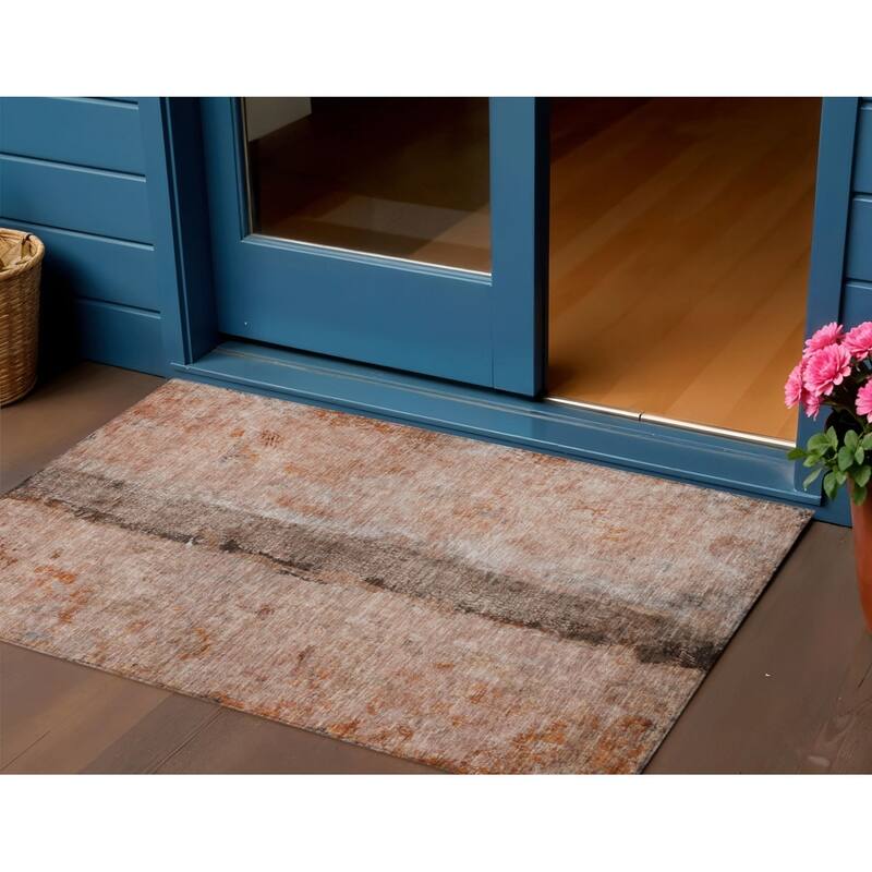 Dami Artistic Abstract Built To Resist Stains Versatile Elegance Outdoor Rug - 3' x 5' - Peach/Orange/Brown