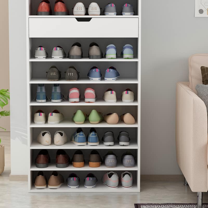 Versatile Storage Solution White Shoe Cabinet for Flats Boots 78.18"H