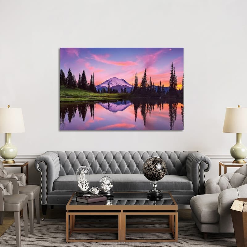 iCanvas "USA, Washington State, Mt. Rainier National Park. Tipsoo Lake panoramic at sunset." by Jaynes Gallery Canvas Print
