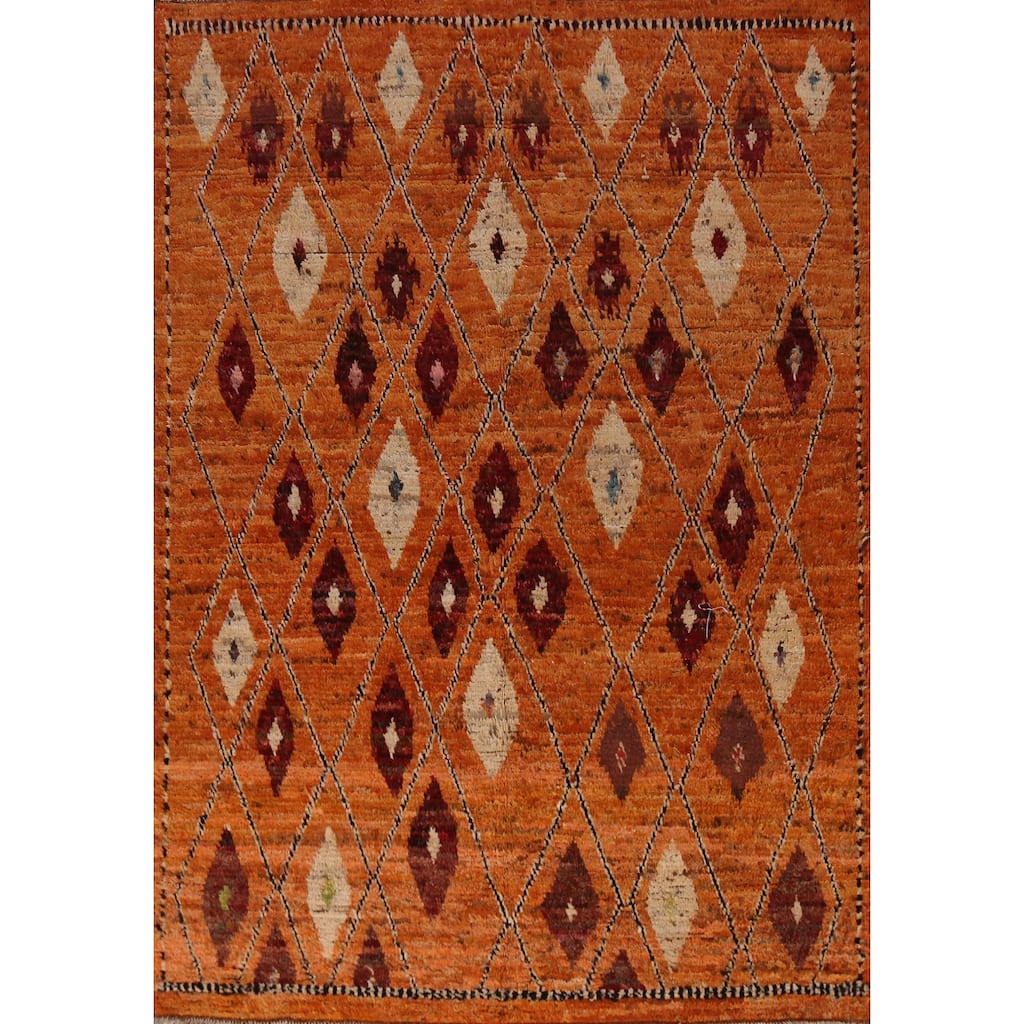 Orange Moroccan Rug Hand-Knotted Oriental Wool Carpet - 5'9" x 7'10"
